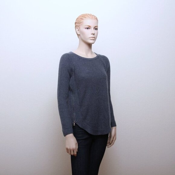 INC Rib Zipper Detail Mini Waffle Crew Neck Wool Blend Sweater Blue Women Size S - Picture 2 of 7